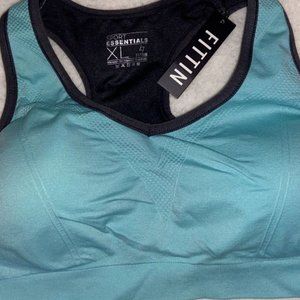 NWT! Sport Essentials FITTIN Aqua & Gray PADDED Sports BRA ~ Size XL / X-LARGE